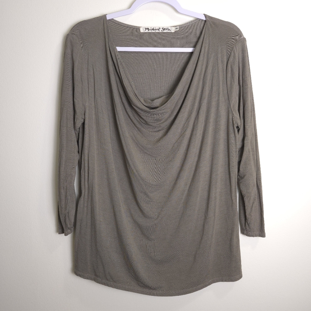 Michael Stars Artsy Greish Green Cowl Neck‎ Minimalist Basic Top OS
